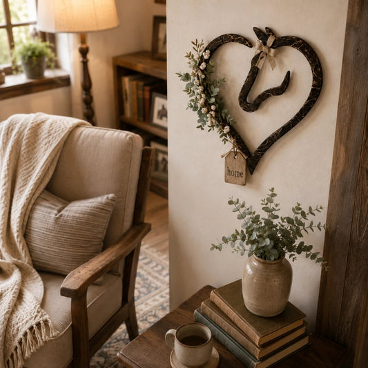 Rustic Horse Heart Wall Decor with Greenery Farmhouse Equestrian Home Accent
