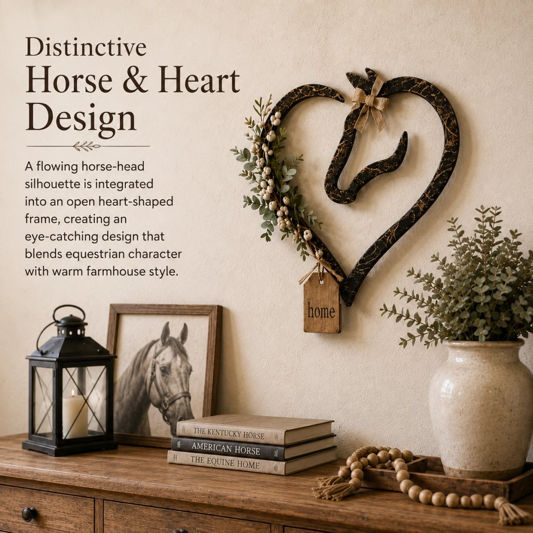 Rustic Horse Heart Wall Decor with Greenery Farmhouse Equestrian Home Accent