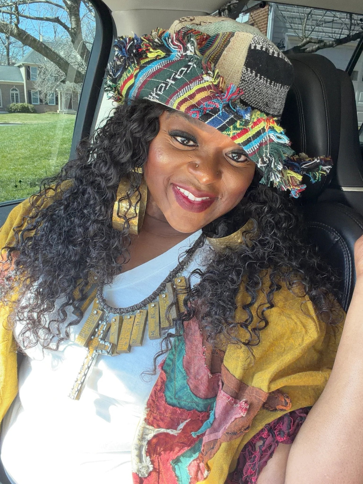 Frayed Patchwork Bucket Hat( Shapeable Brim One-of-a-Kind Style}
