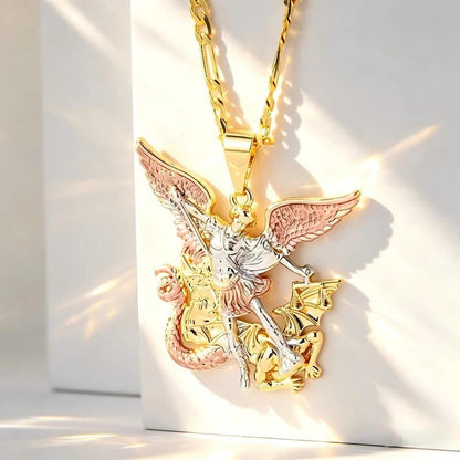 2026 Arrivals Tri-Tone Angel Guardian Pendant Necklace Elegant & symbolic Perfect for daily wear or gifting delicate