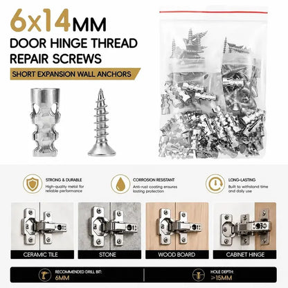 High Strength 6x14mm Hinge Repair Screws & 60-Pack Short Wall Anchors
