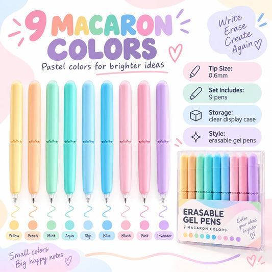 9 Colors Erasable Gel Pen Set