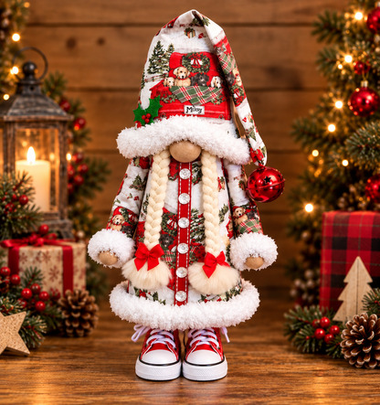 Festive Gnome Couple Figurines Bearded & Braided Hair