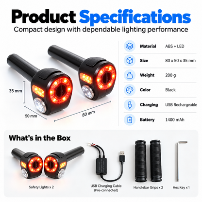 Bike Bar-End Safety Lights (Pair) | USB Rechargeable, Front & Rear Visibility, Hidden Mount