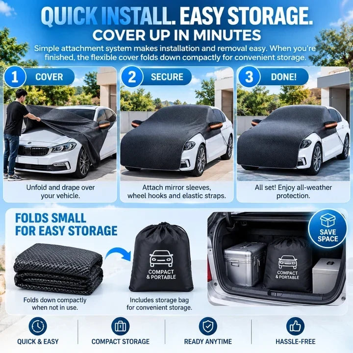 Upgrade 6-Layer Half-Car Protective Cover Snow, Frost, UV & Wind Protection