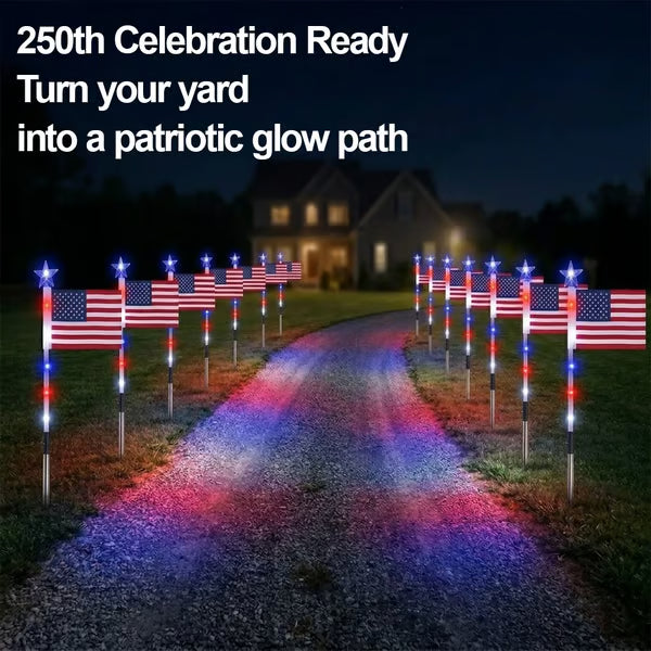 250th Independence Celebration: 8 Solar American Flag Pathway Lights