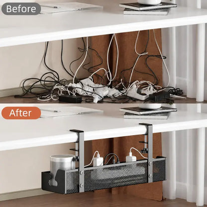 No-Drill Under Desk Cable Organizer Hide Cables & Power Strips for a Cleaner Workspace