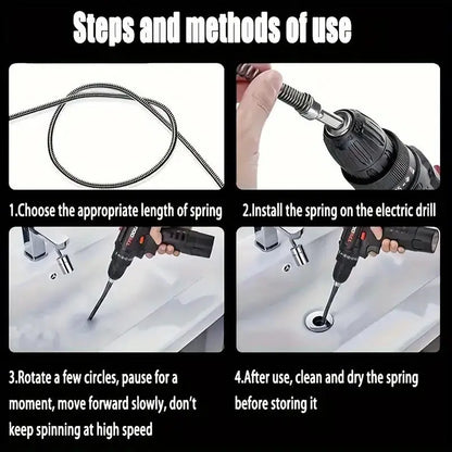 Flexible Drill-Powered Drain Cleaning Snake Deep Pipe Clog Remover for Sinks, Showers & Toilets