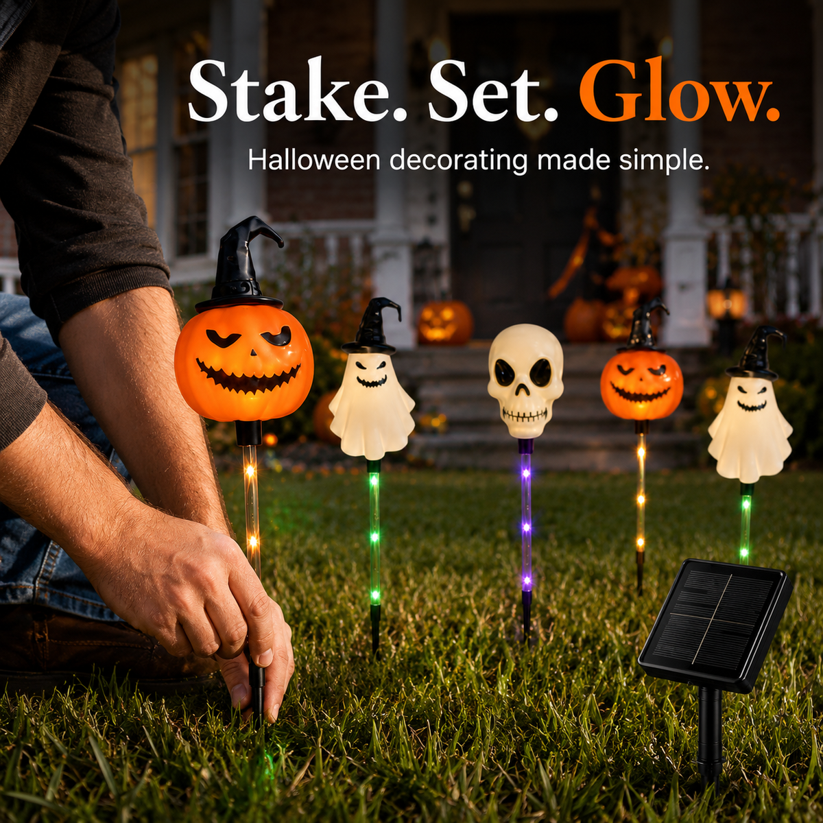 Solar Halloween Pathway Stake Lights with Pumpkins, Ghosts & Skulls