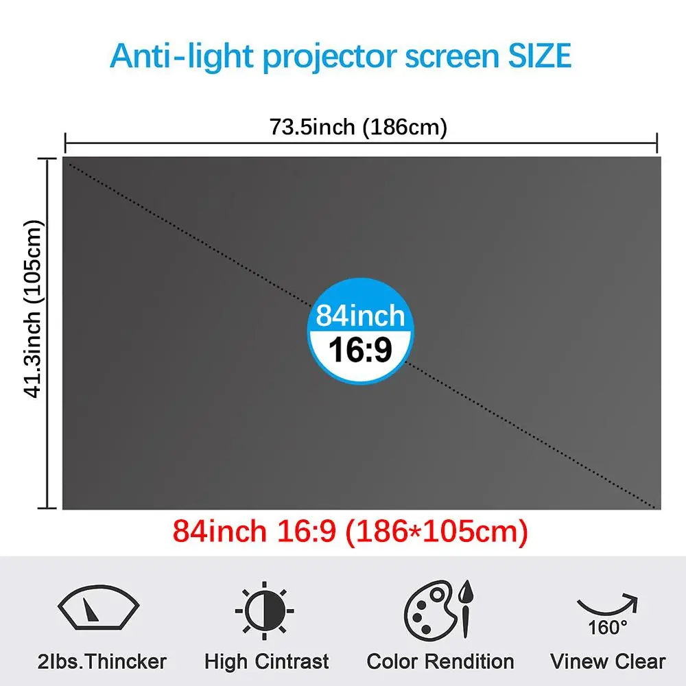 100inch 4K UHD Anti-Light Foldable Portable Projector Scree