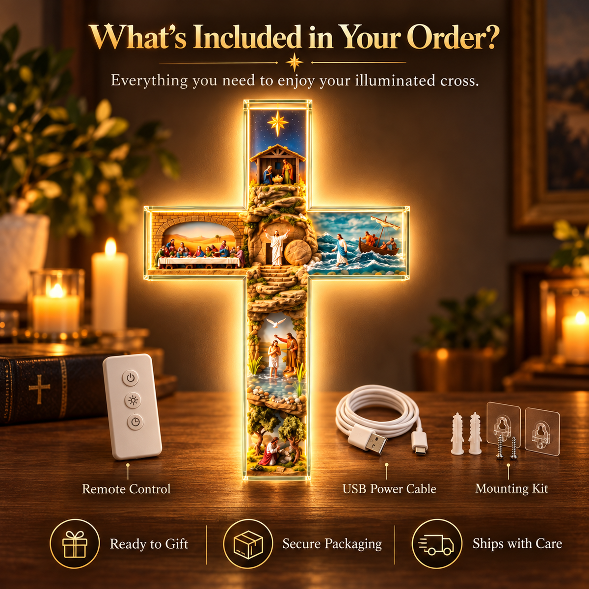 The Vigil Cross Illuminated Biblical Story Wall Cross