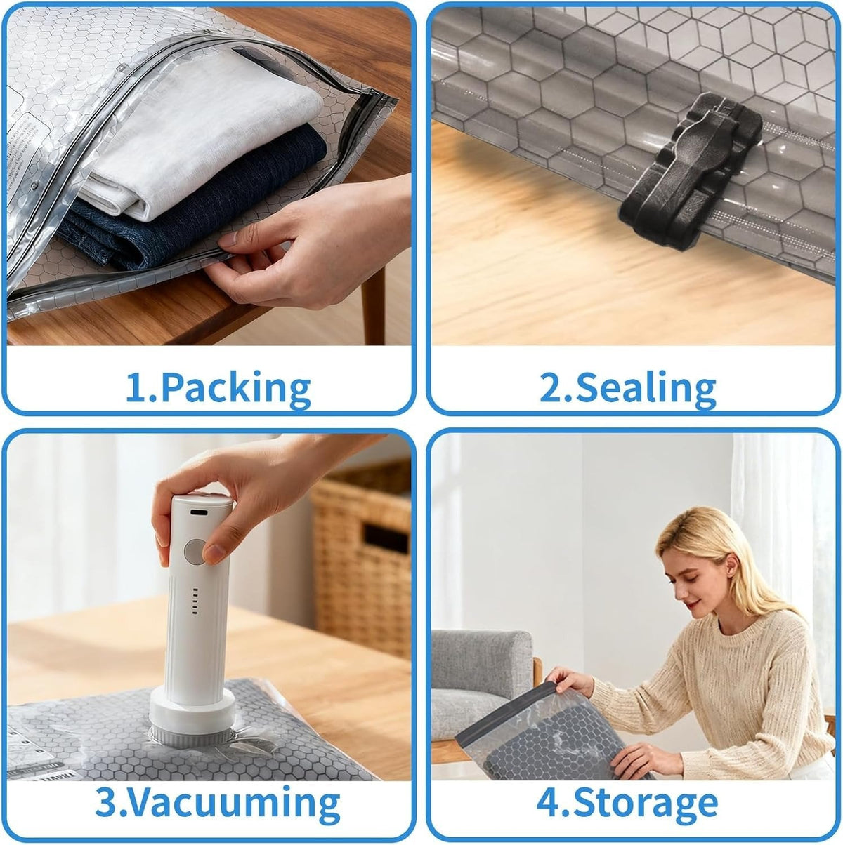 Rechargeable Vacuum Pump Travel Storage Bag Set