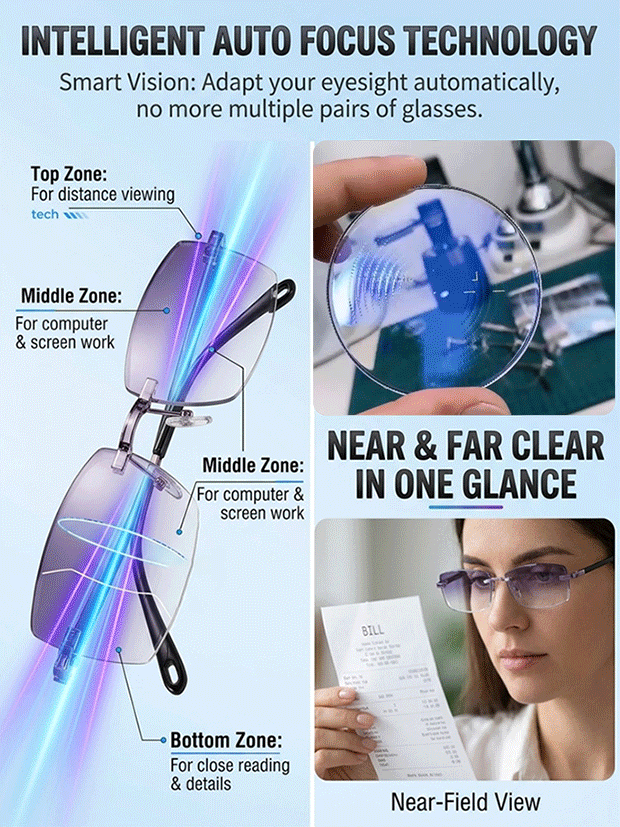 Rediscover Clear Vision Smart Zoom Diamond-Cut Reading Glasses