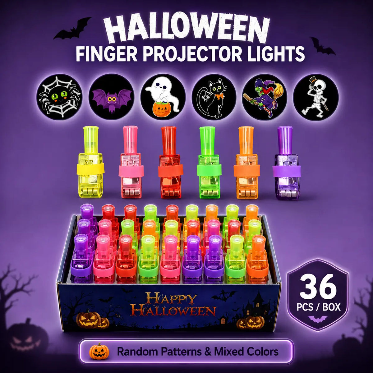Halloween Finger Projector Rings 36 PCS LED Light-Up Party Favors | Family Fun, Friend Gatherings & Trick-or-Treat