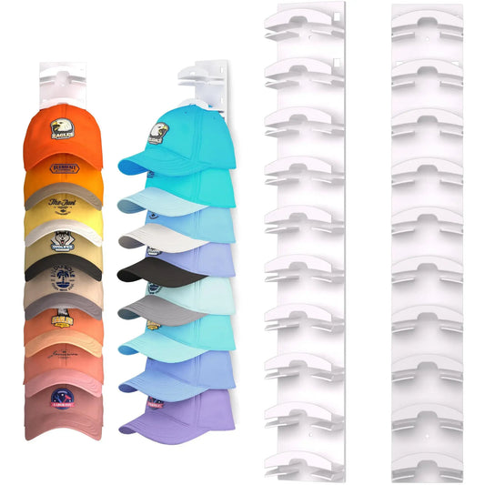 SummerVibes 2 Hat Organizer Wall Mounted Baseball Cap Rack Black or White Adhesive Mount Holds 18 Hats for Closet Door
