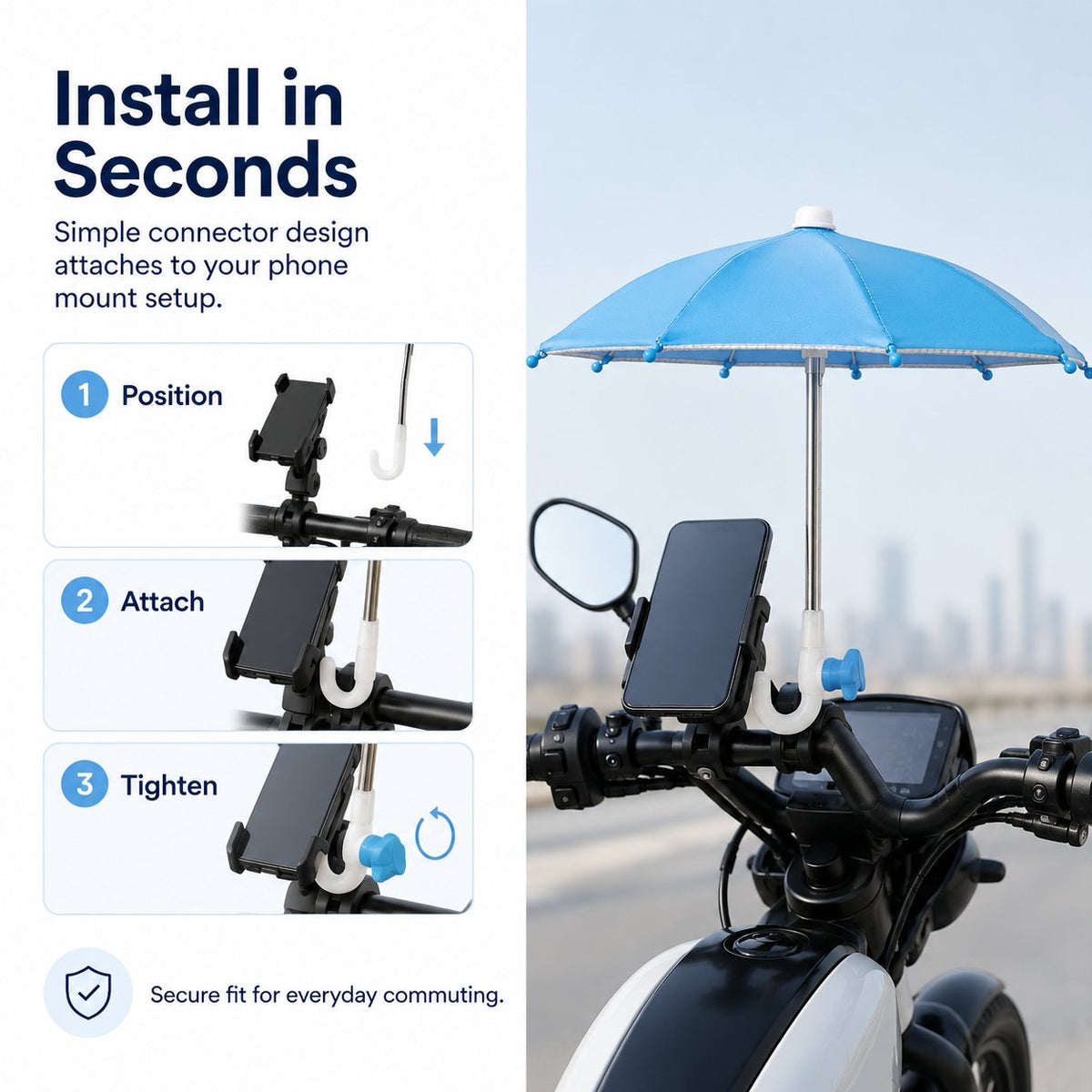 Mini Sun/Rain Umbrella for Motorcycle & Bicycle Phone MountShade Your Screen. Save Your Battery