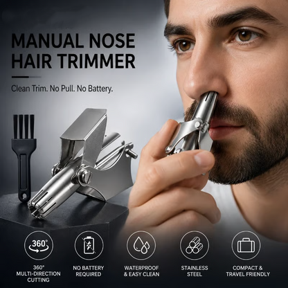 Manual Nose Hair Trimmer Stainless Steel 360 Trimmer, Waterproof & No Battery Required