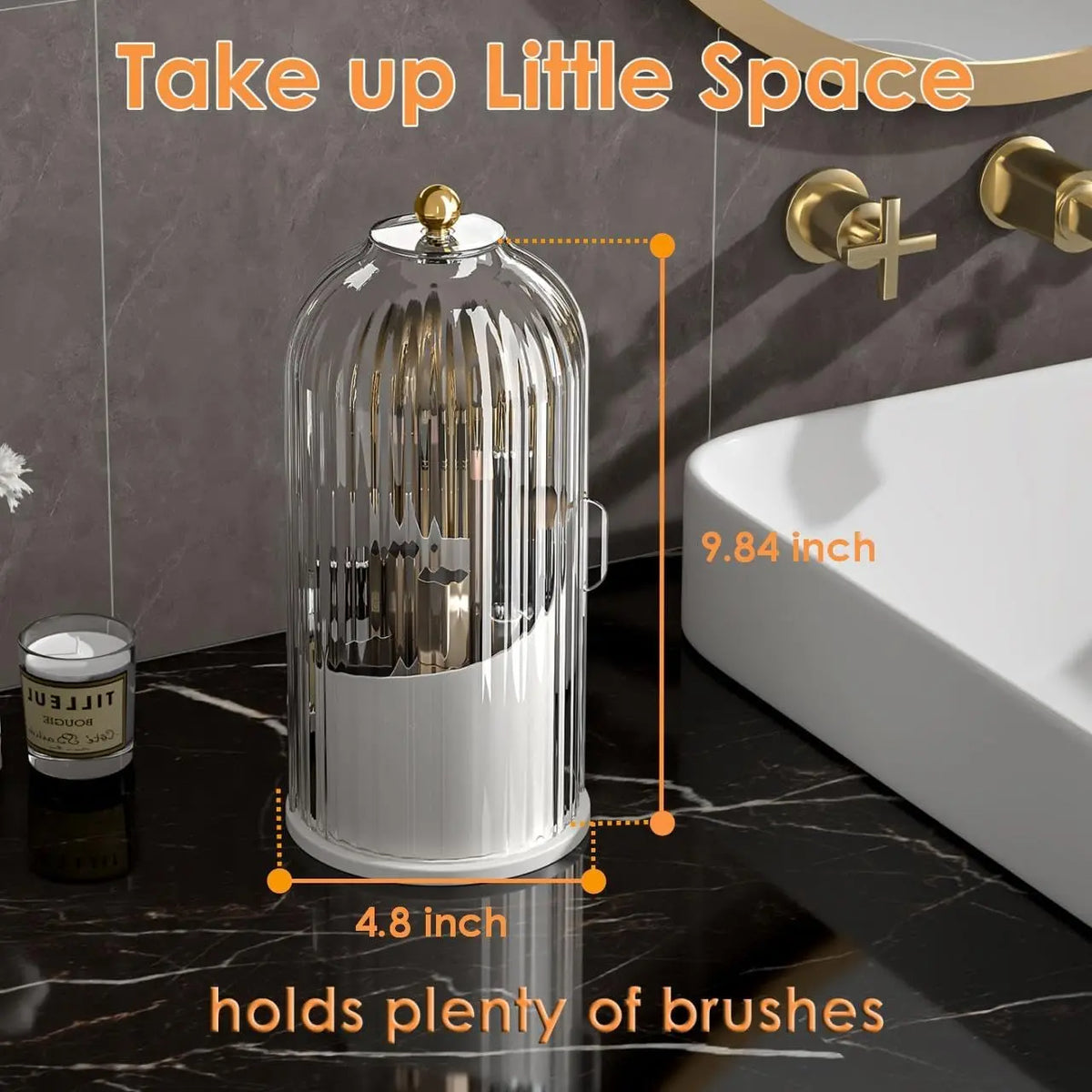 360° Rotating Makeup Brush Organizer – Clear Acrylic Cosmetic Storage Holder with Dust-Proof Lid