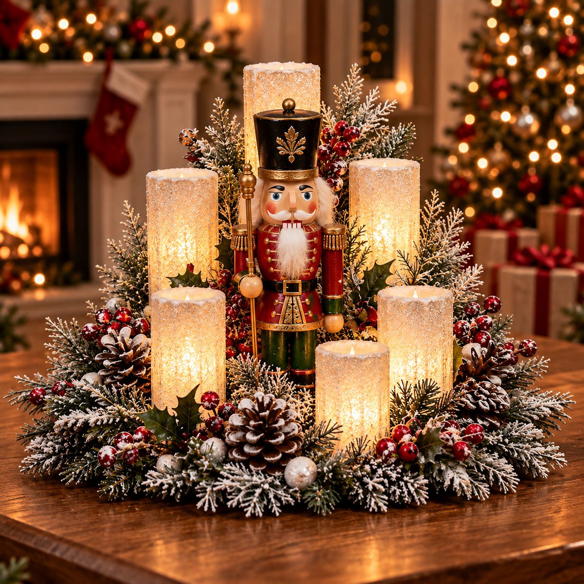 Christmas Reindeer Candle Centerpiece Peace, Joy & Love Holiday Table Decor