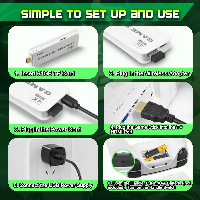 2026 Upgraded Retro Game Stick, 4K HDMI, 40000+ Classic Games, 23 Emulators, Dual Controllers