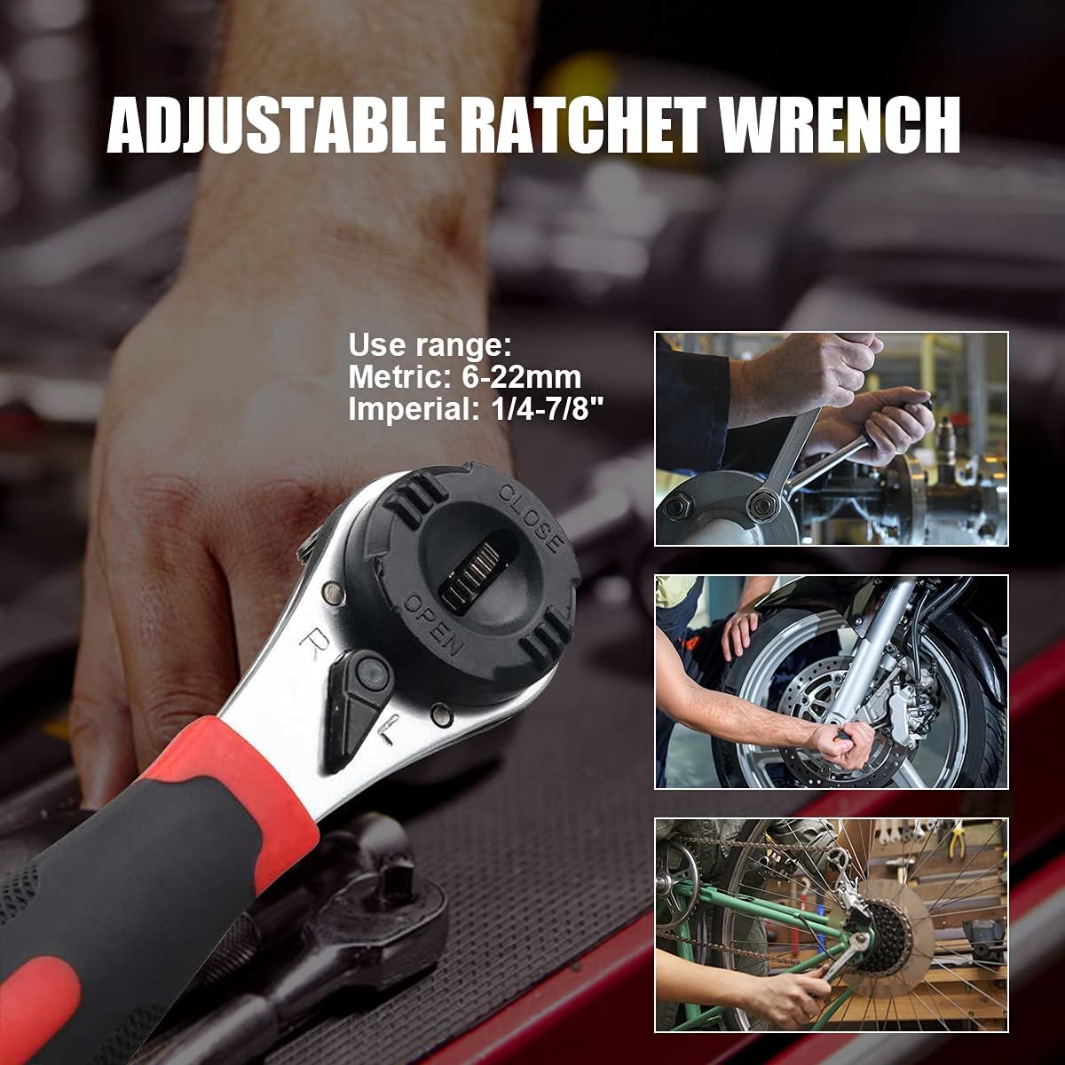 Adjustable Ratchet Wrench 6-22mm Heavy Duty CR-V Steel Repair Spanner