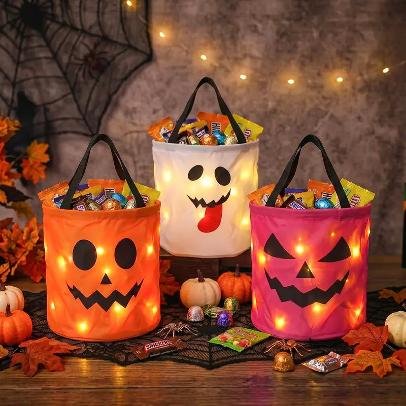 Light Up the Night! 3-Piece LED Halloween Candy Bucket Set