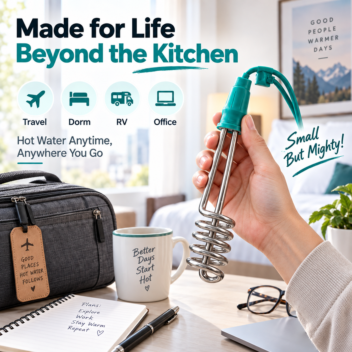 Portable Immersion Water Heater Compact Plug-In Design for Small Spaces