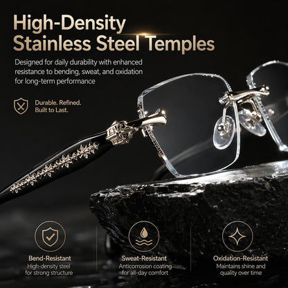 Rimless Diamond-Cut Glasses Stainless Steel Temple, Unisex
