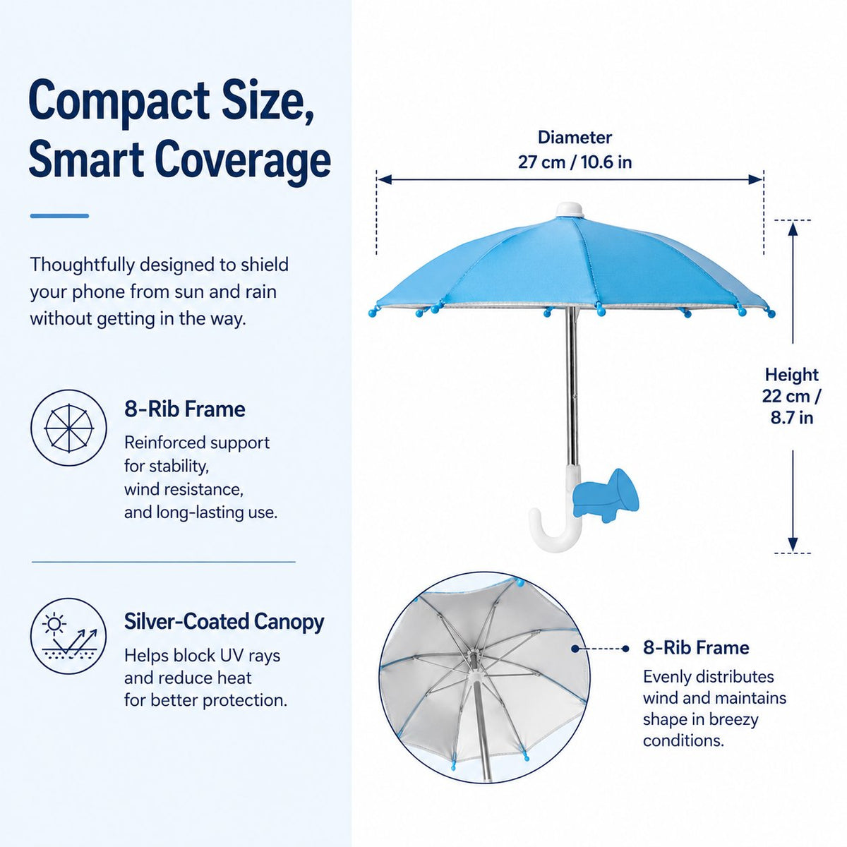 Mini Sun/Rain Umbrella for Motorcycle & Bicycle Phone MountShade Your Screen. Save Your Battery