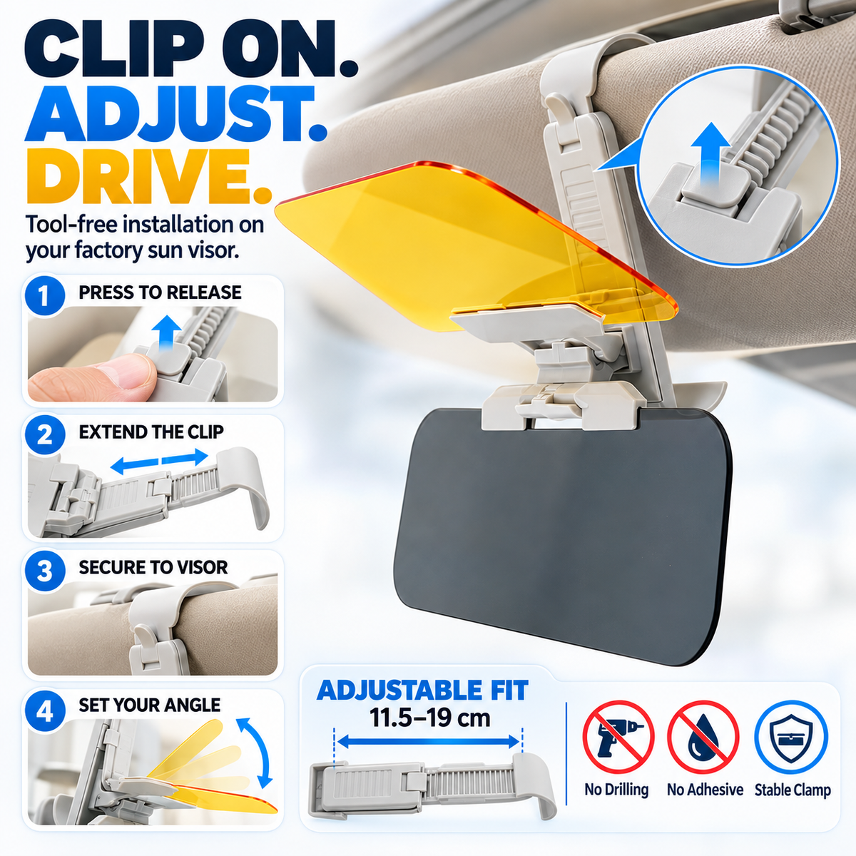 2-in-1 Day & Night Anti-Glare Car Visor Extender