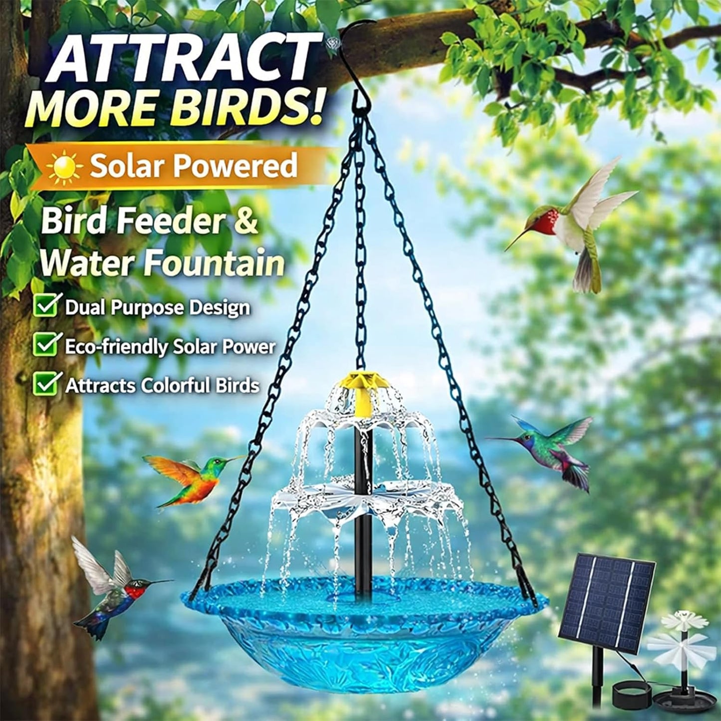 Solar Hanging Birdbath Fountain