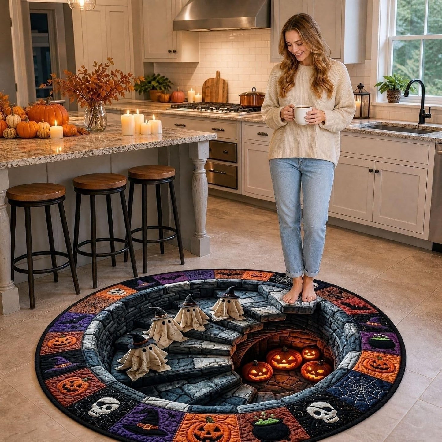 Haunted Stairway Halloween Rug