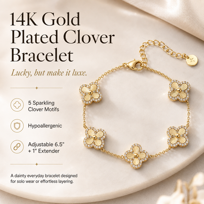 14K Gold-Plated Four-Leaf Clover Bracelet Lucky Charm Jewelry for Women