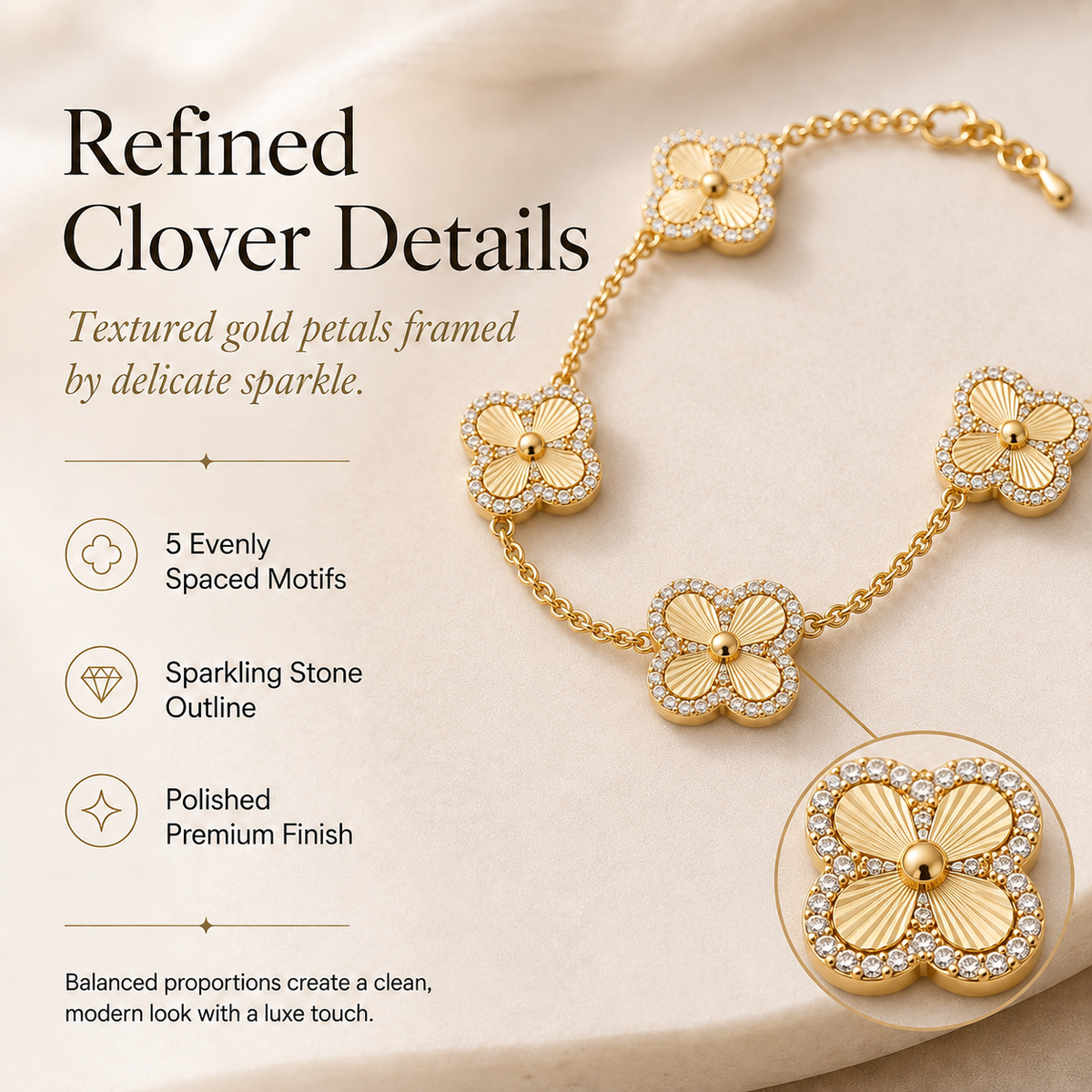 14K Gold-Plated Four-Leaf Clover Bracelet Lucky Charm Jewelry for Women