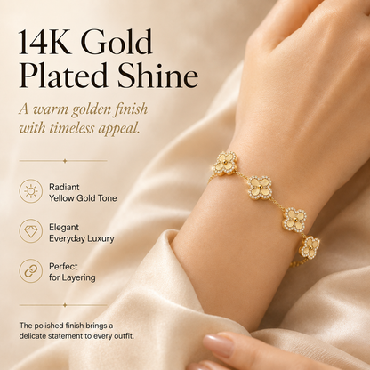 14K Gold-Plated Four-Leaf Clover Bracelet Lucky Charm Jewelry for Women