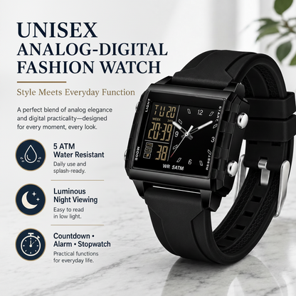 Analog-Digital Sport Watch Waterproof, Luminous & Multi-Function