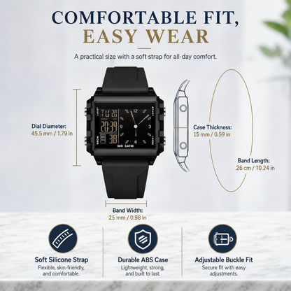 Analog-Digital Sport Watch Waterproof, Luminous & Multi-Function