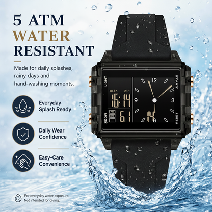 Analog-Digital Sport Watch Waterproof, Luminous & Multi-Function