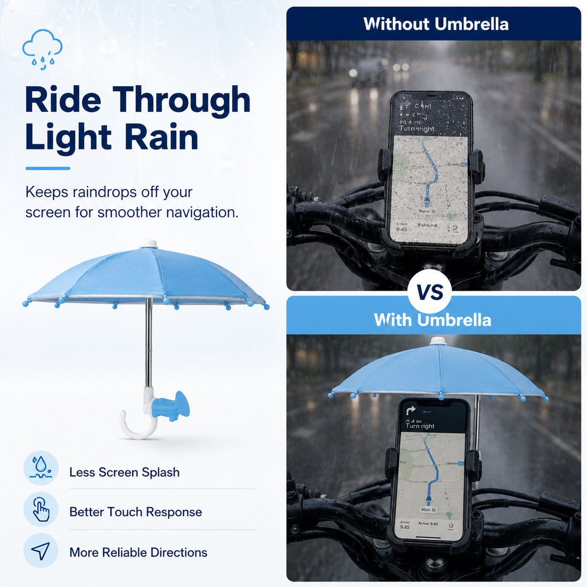 Mini Sun/Rain Umbrella for Motorcycle & Bicycle Phone MountShade Your Screen. Save Your Battery