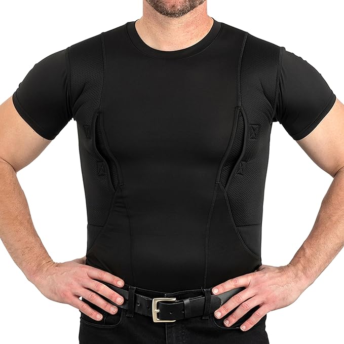Concealed Carry Compression Shirt Dual Holster Tactical Undershirt for Men