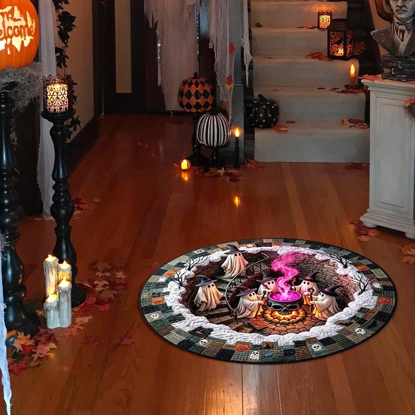 Haunted Stairway Halloween Rug