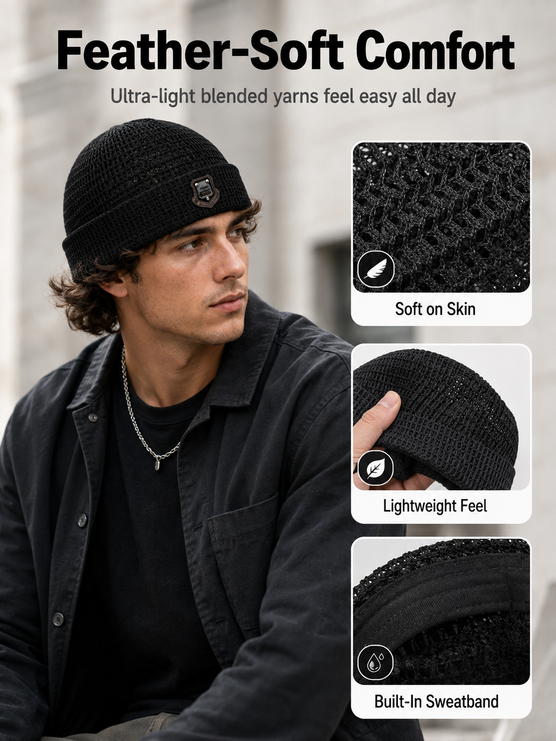 Lightweight Netting Beanie Breathable Cuffed Skull Cap for Summer Runs