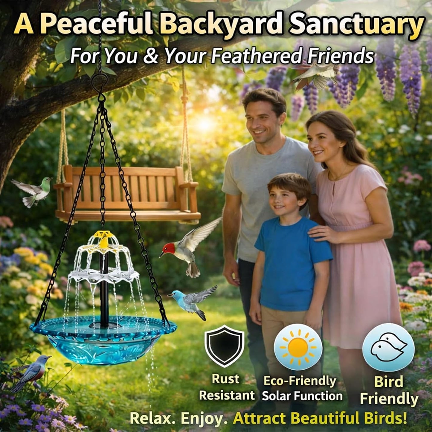 Solar Hanging Birdbath Fountain