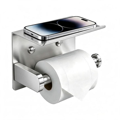 Rustproof Toilet Paper Holder with Shelf Space-Saving Wall Mount