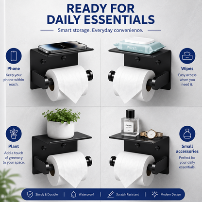 Rustproof Toilet Paper Holder with Shelf Space-Saving Wall Mount