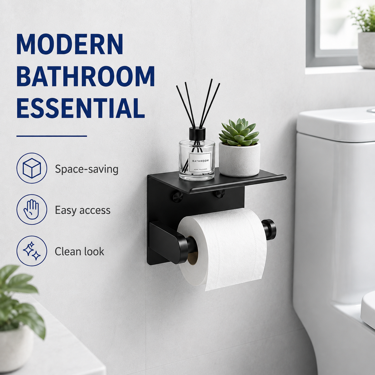 Rustproof Toilet Paper Holder with Shelf Space-Saving Wall Mount