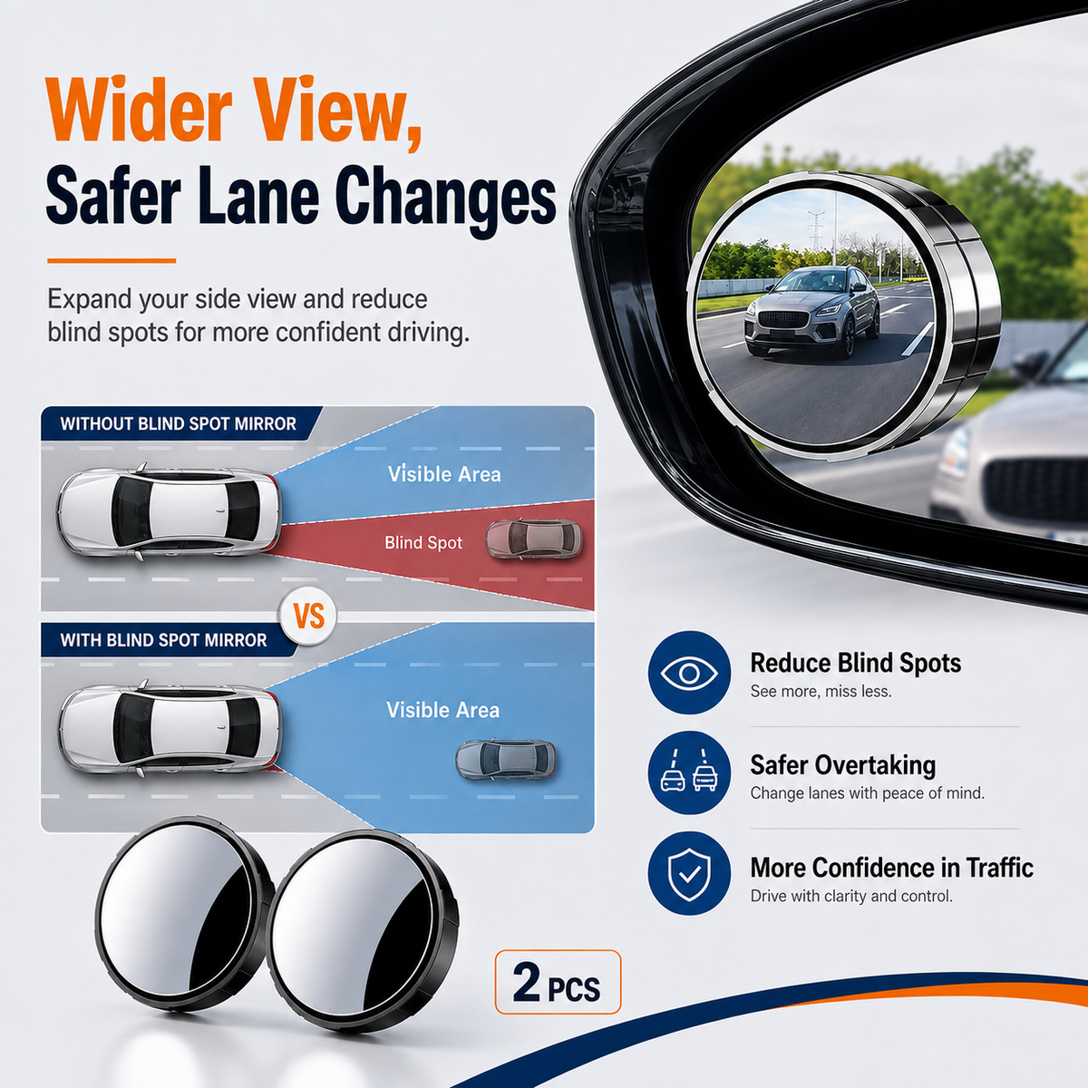 2-Pack Blind Spot Mirrors 360 Adjustable Wide-Angle Rearview Safety Mirrors