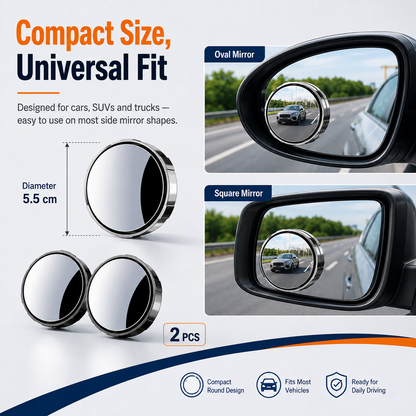 2-Pack Blind Spot Mirrors 360 Adjustable Wide-Angle Rearview Safety Mirrors
