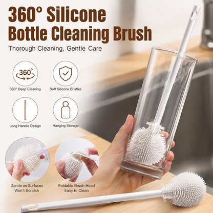 360 Silicone Bottle Cleaning Brush Long Handle Soft Bristle Cleaner for Bottles, Cups & Narrow Containers