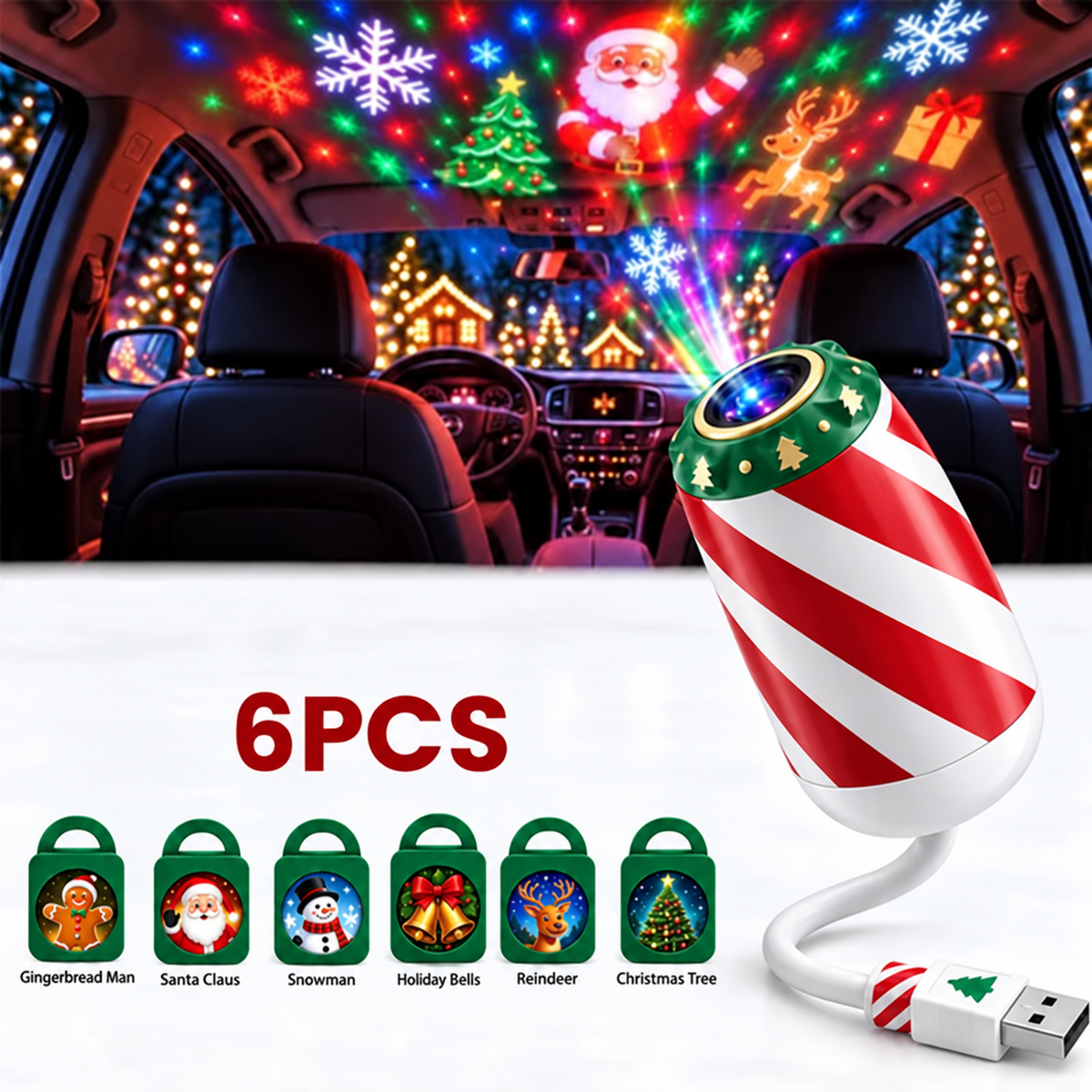 🎅🌠🎄 Merry Ride Christmas Car Projector Light – 5D Festive Projection Effect！